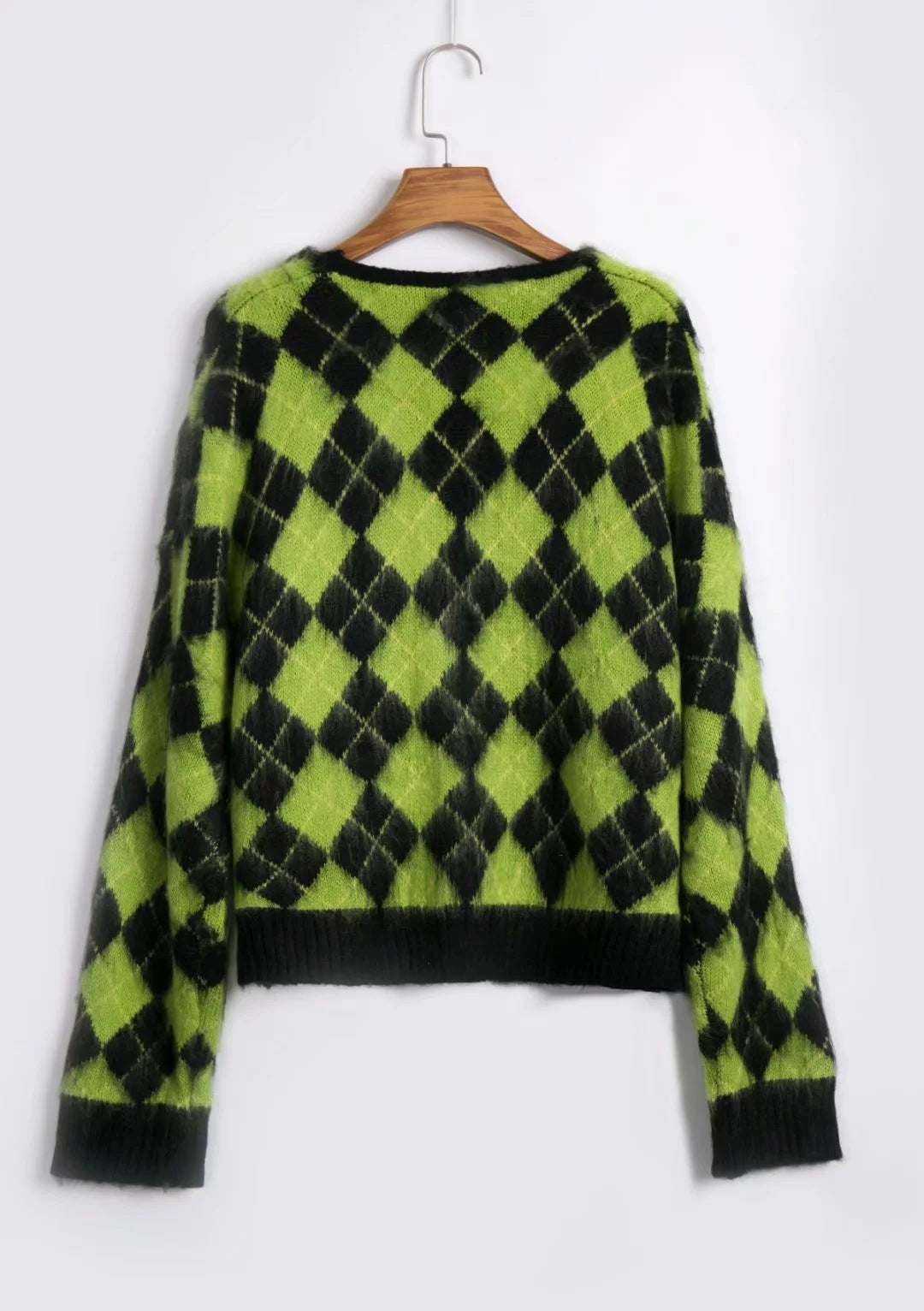 Vireous Avocado Green Diamond Knit Cardigan