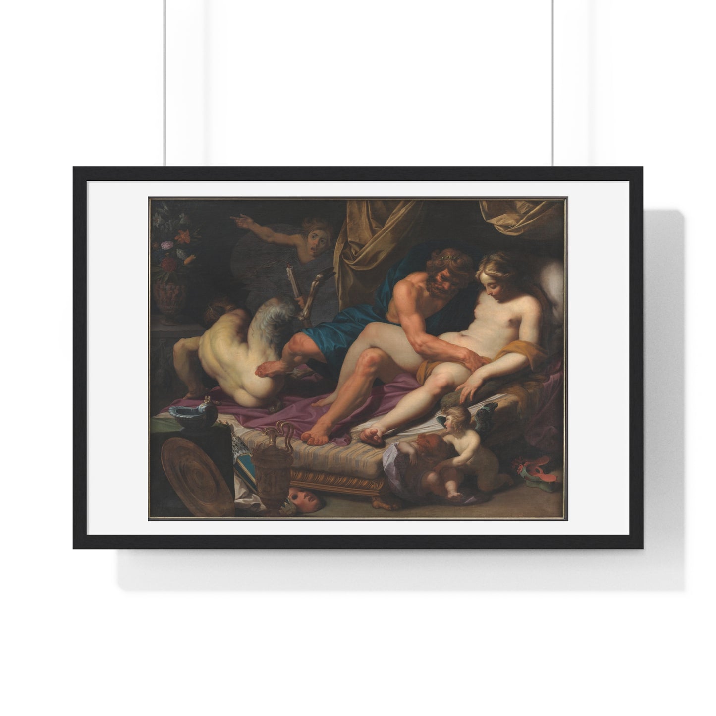 Hercules Kicking Faunus out of Omfale's Bed (1607) by Abraham Janssens, from the Original, Framed Art Print