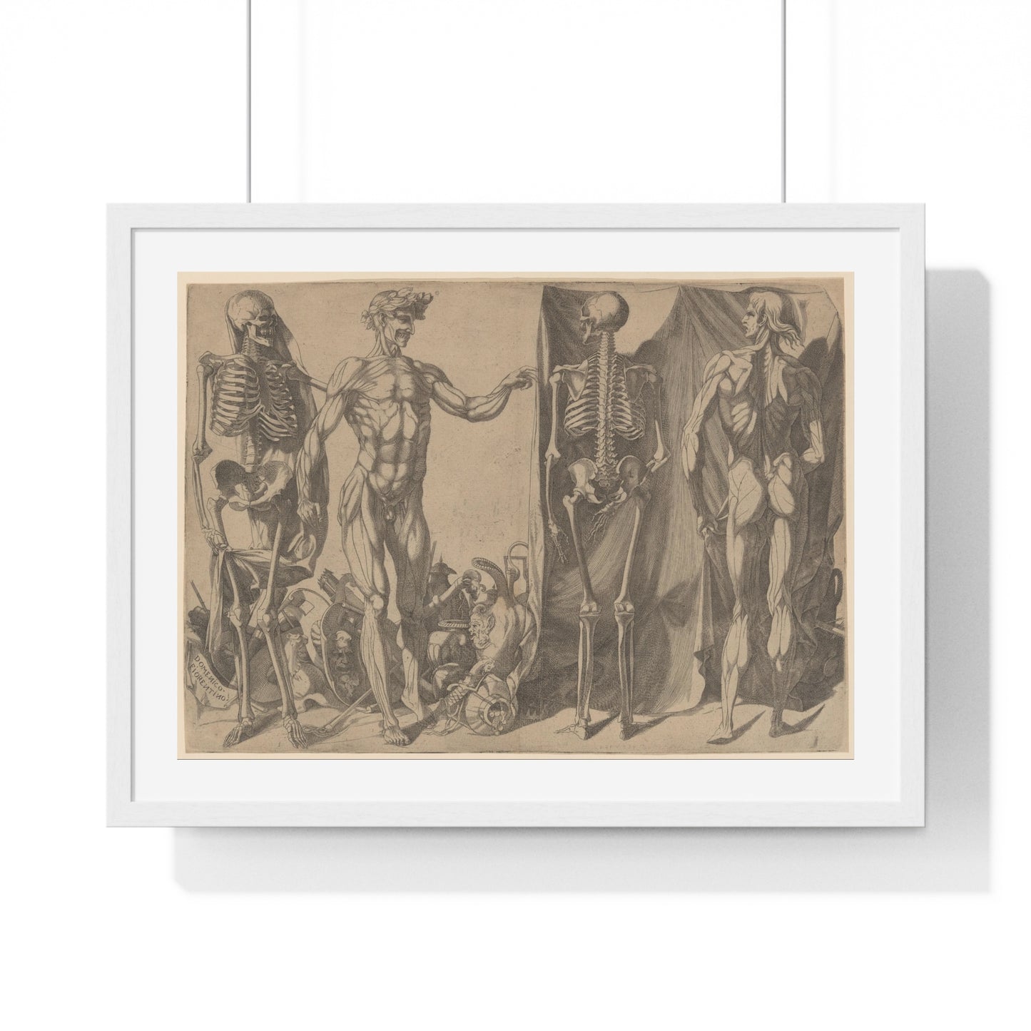 Two Flayed Men and Their Skeletons (1540–1545) by Domenico del Barbiere, from the Original, Framed Print