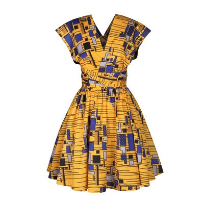 African Print Halter Dress, Pleated Skirt