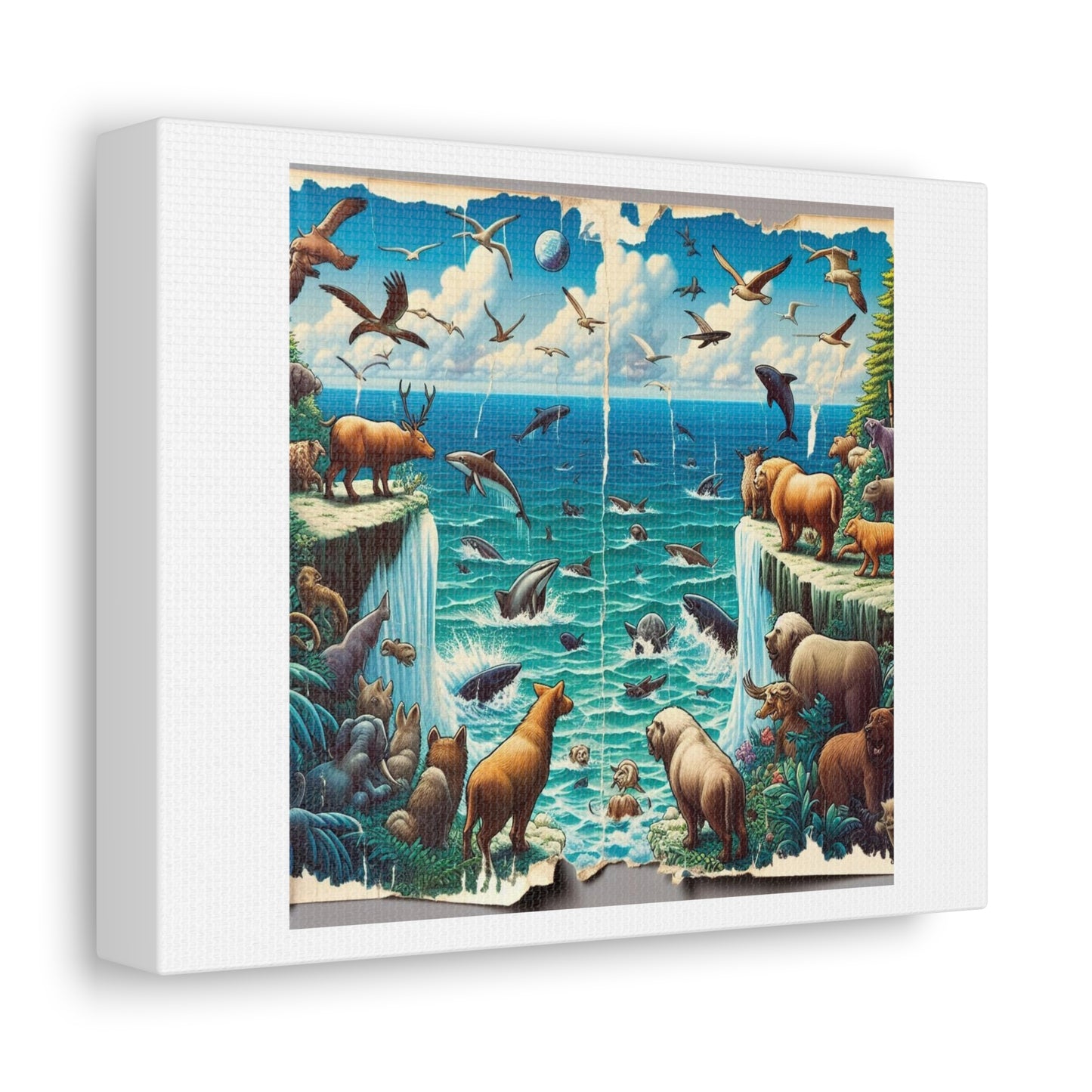 Poster Art Print, Animals by the Sea Shore, 'Designed by AI' on Canvas