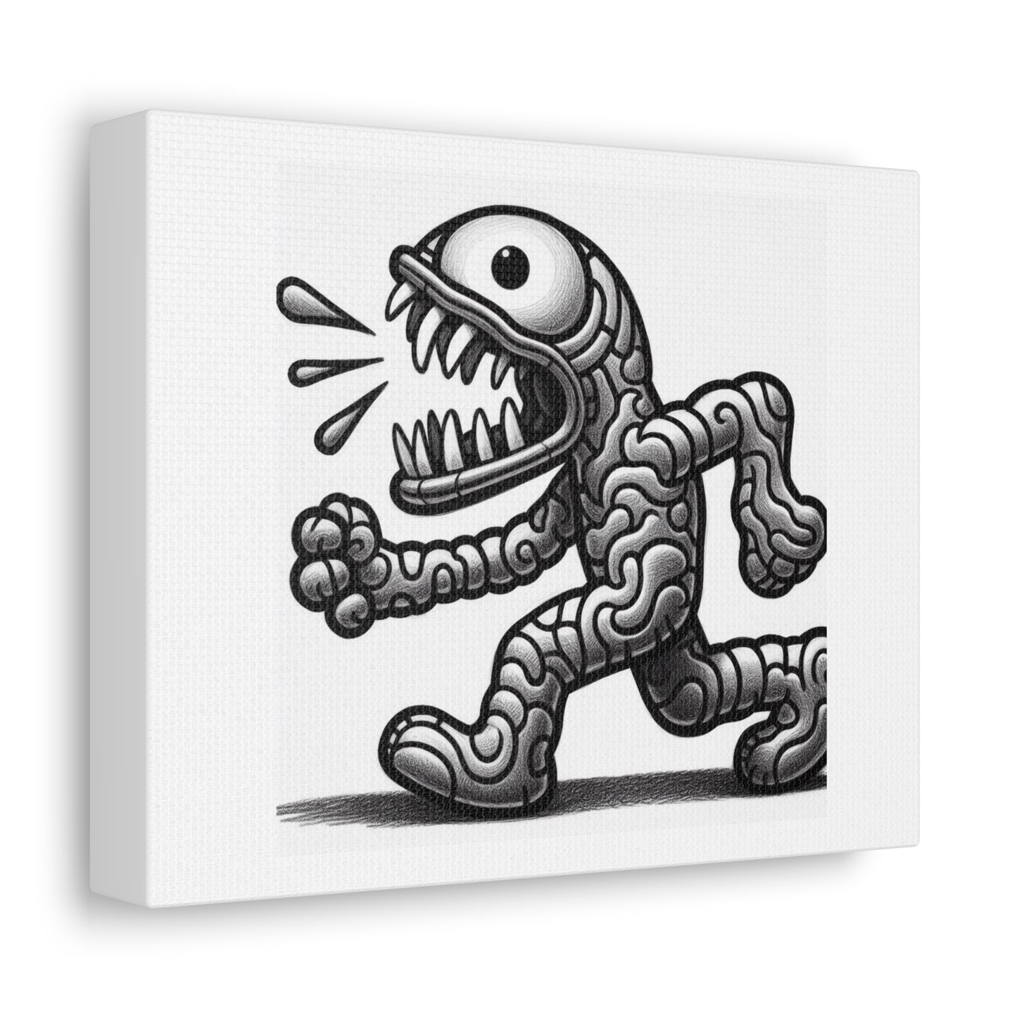 Walking Creature, Keith Haring Style Pencil Art Print 'Designed by AI' on Canvas