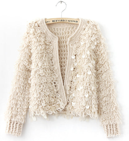 Women's Sequined Mohair Short Cardigan Sweater