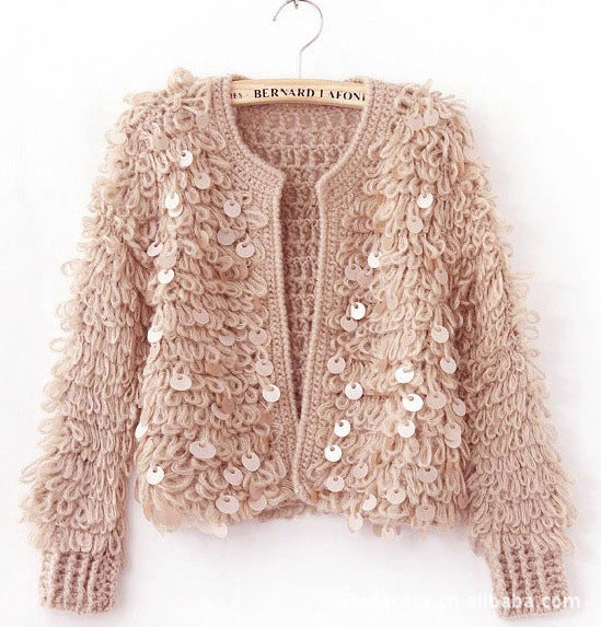 Women's Sequined Mohair Short Cardigan Sweater