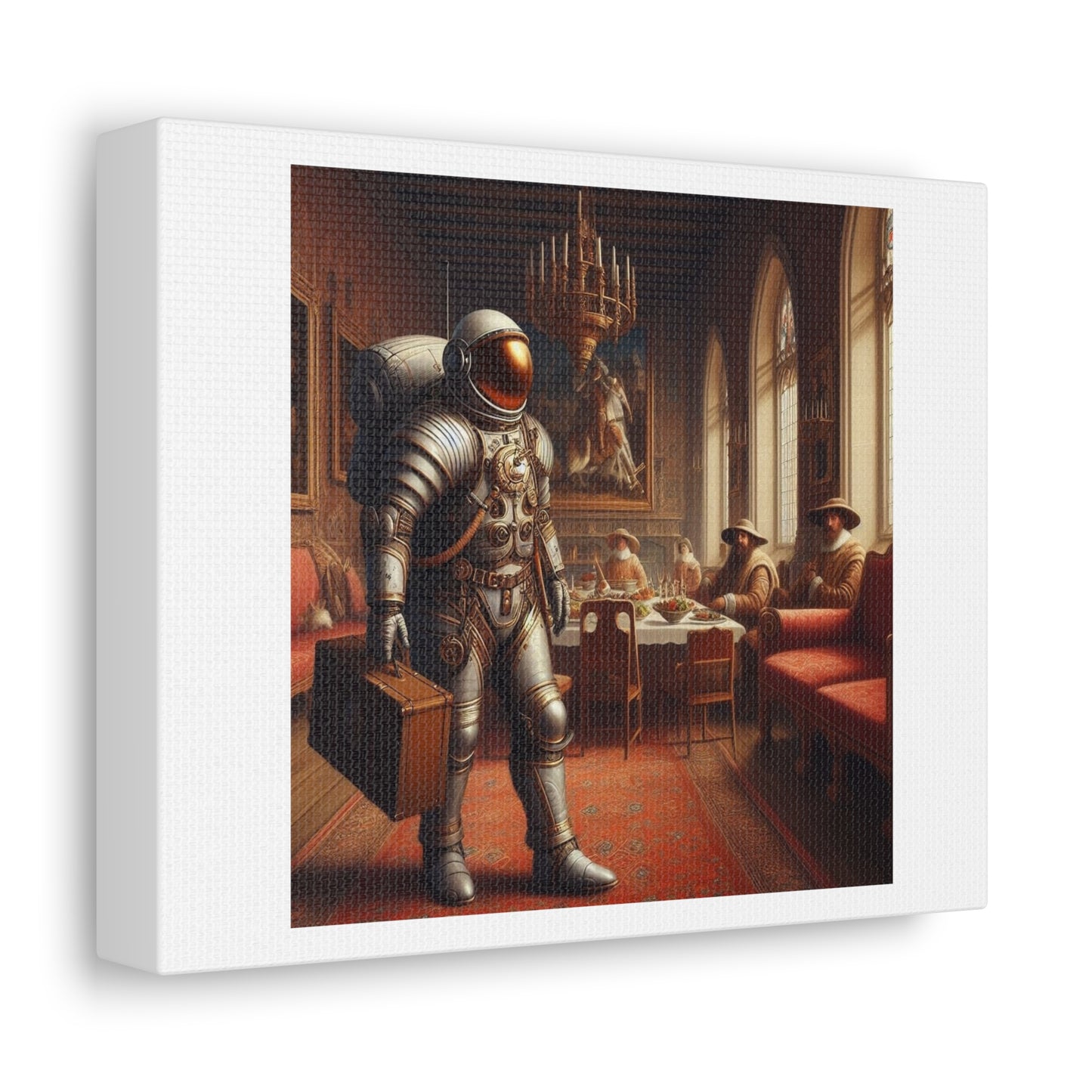 Astronaut Walking Through a Flemish Renaissance Art Scene 'Designed by AI' Print on Canvas