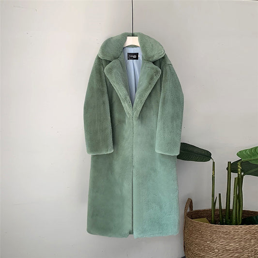 Vireous Thick Long Fur Coat, Faux Fur Rabbit Mink Soft Coat