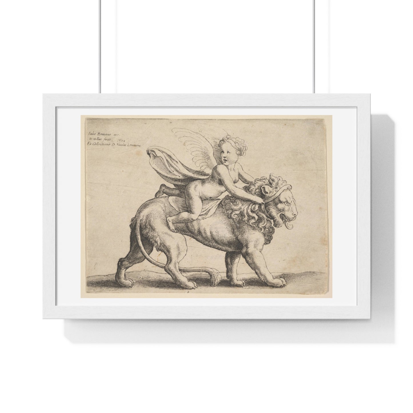 Cupid on a Lion (1652) by Giulio Romano, from the Original, Framed Art Print