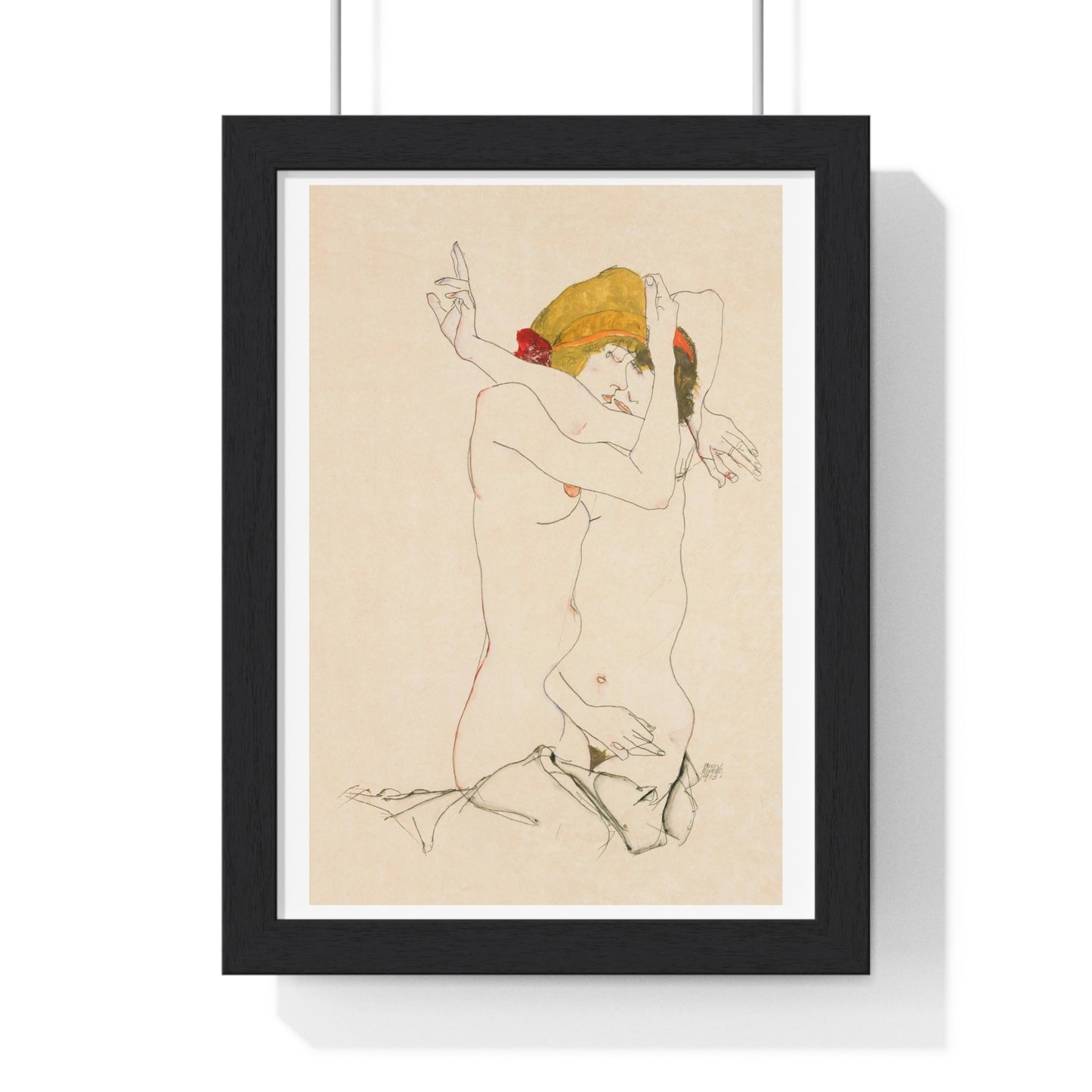 Two Women Embracing (1913) by Egon Schiele, from the Original, Framed Art Print