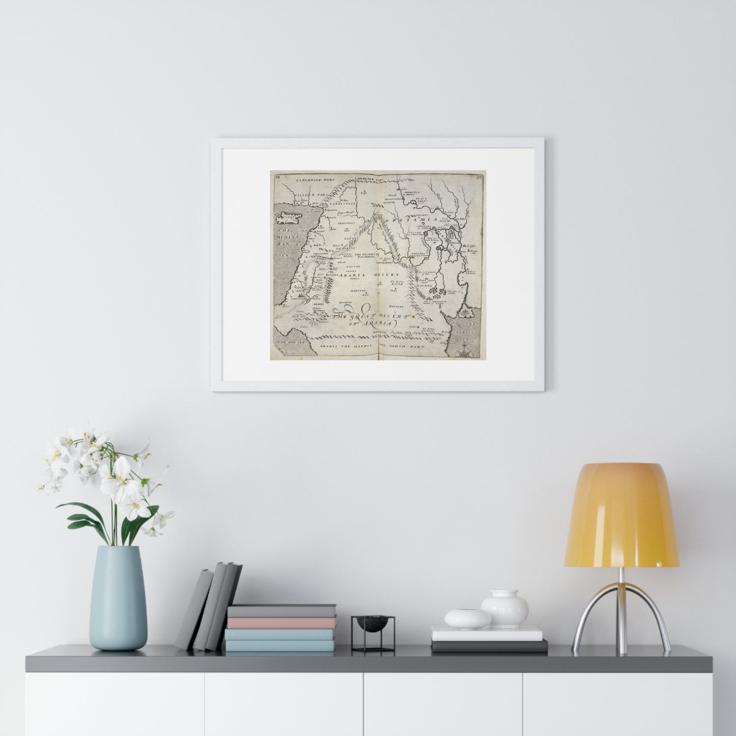Antique Map of Arabia and Mesopotamia (1621) from the Original Sir Walter Raleigh Manuscript, Framed Print