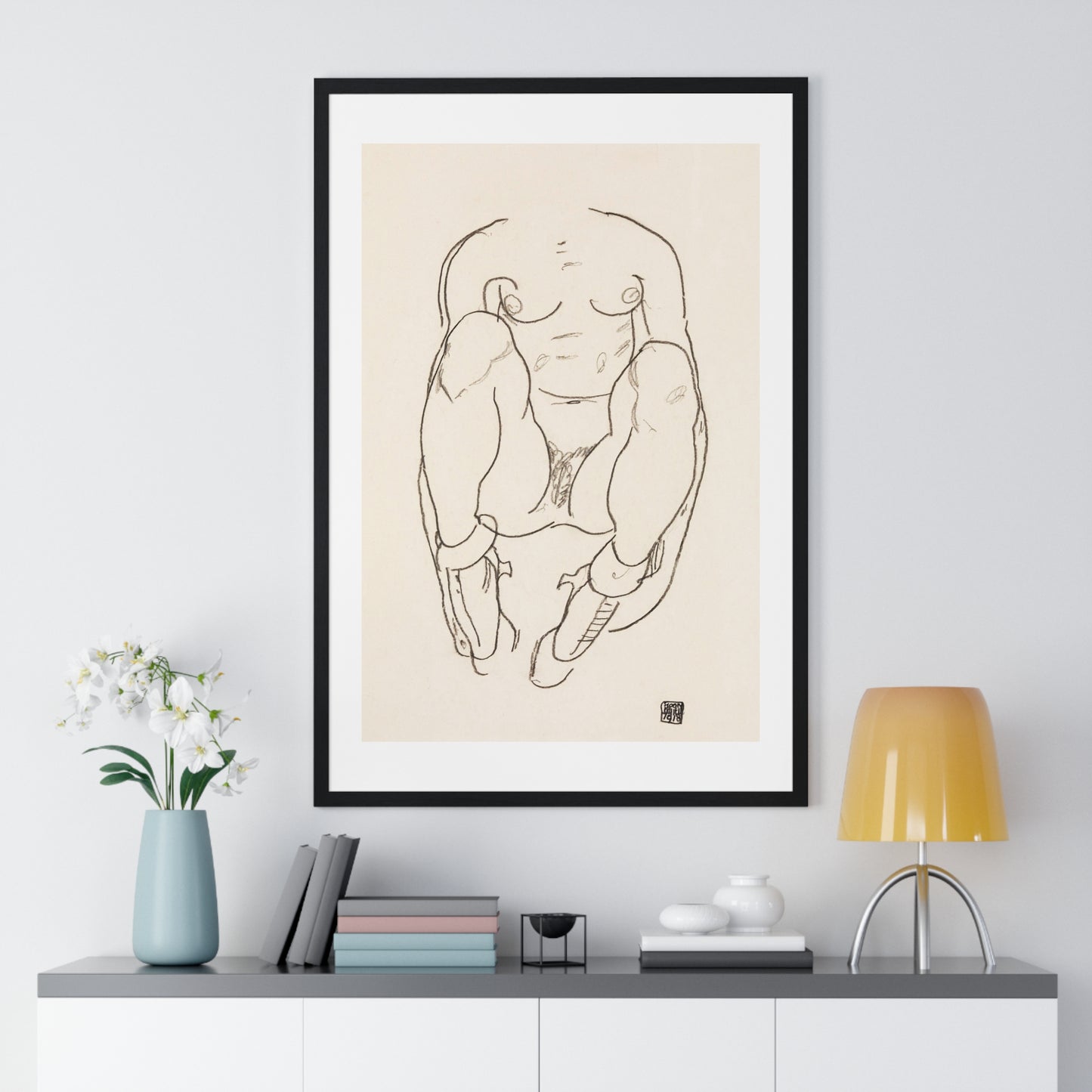 Torso of a Seated Woman with Boots (1918) by Egon Schiele, from the Original, Framed Art Print