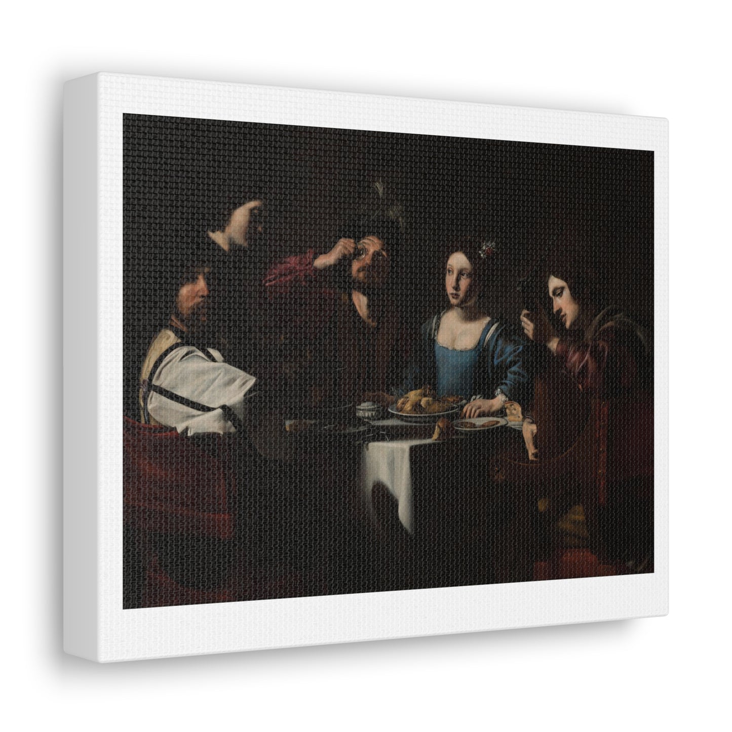 Banquet Scene with a Lute Player (1625) by Nicolas Tournier, from the Original on Satin Canvas