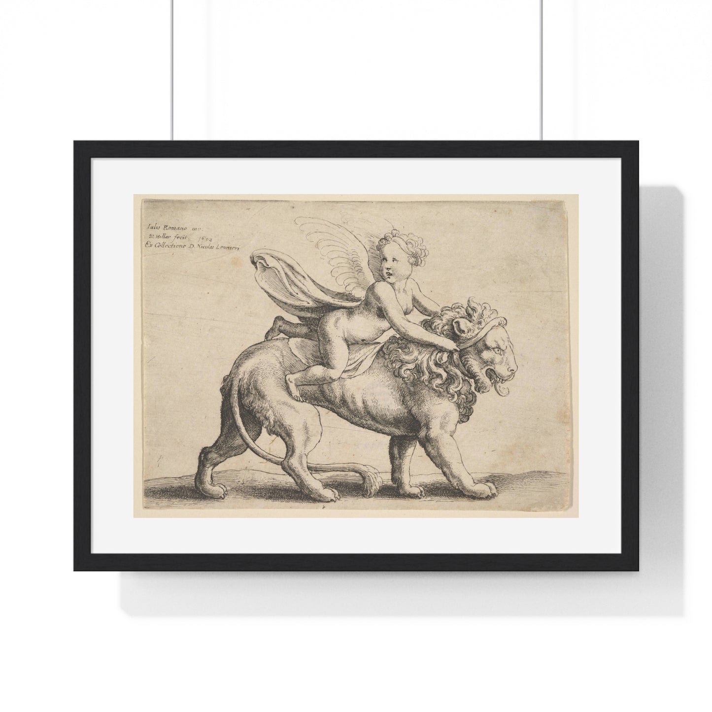 Cupid on a Lion (1652) by Giulio Romano, from the Original, Framed Art Print