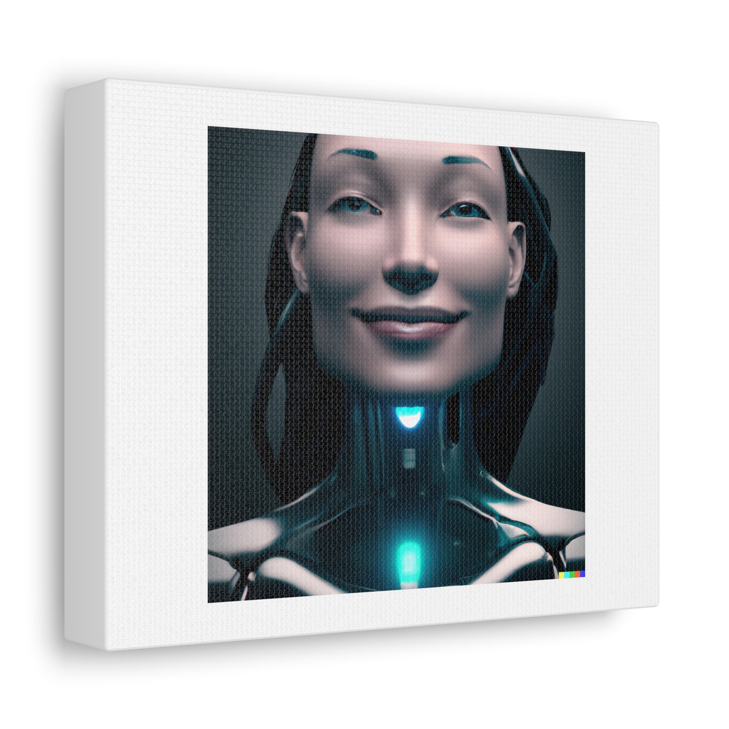 Portrait Of a Smiling Cyborg Woman Peaceful digital art 'Designed by AI' on Canvas