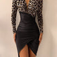 Tailored Chain Print Ruched-Waist Slim Dress
