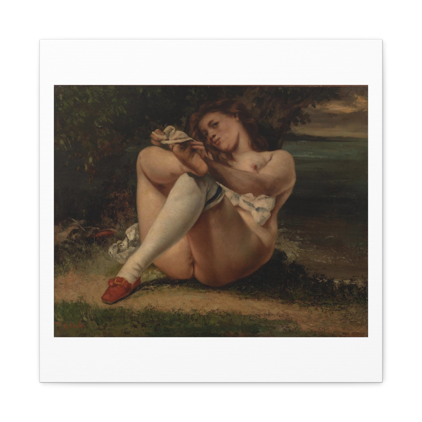 Woman with White Stockings 'La Femme aux Bas Blancs' (1861) by Gustave Courbet, Art Print from the Original on Satin Canvas