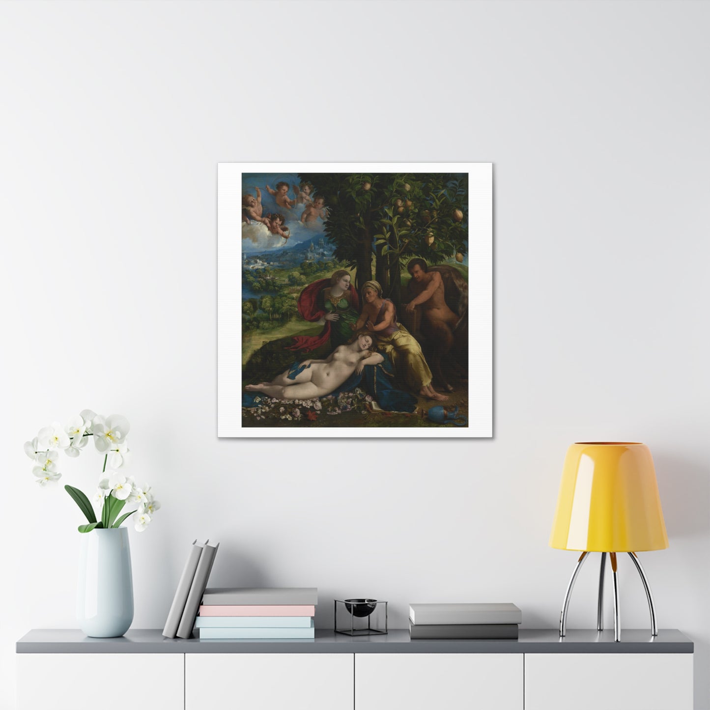 Mythological Scene (1524) by Dosso Dossi (Giovanni di Niccolò de Lutero) from the Original, Print on Canvas