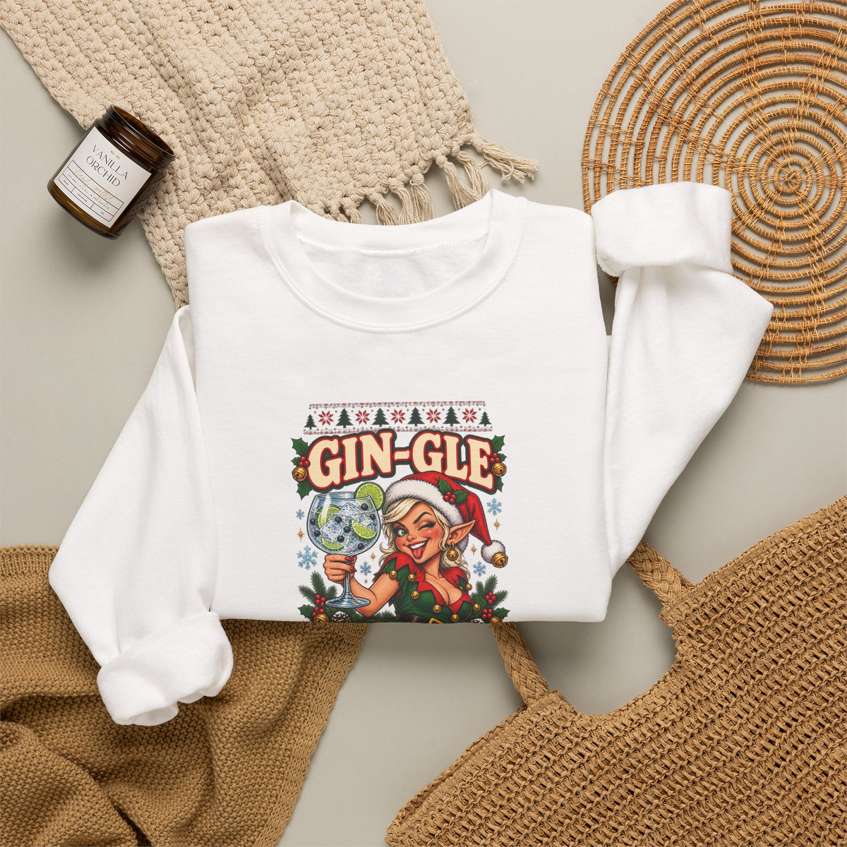 Funny Adult Christmas Jumpers: 'Gin-gle All the Way' Christmas Crewneck