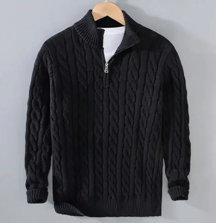 Vireous Classic Cable Knit Zip-Up Men’s Sweater