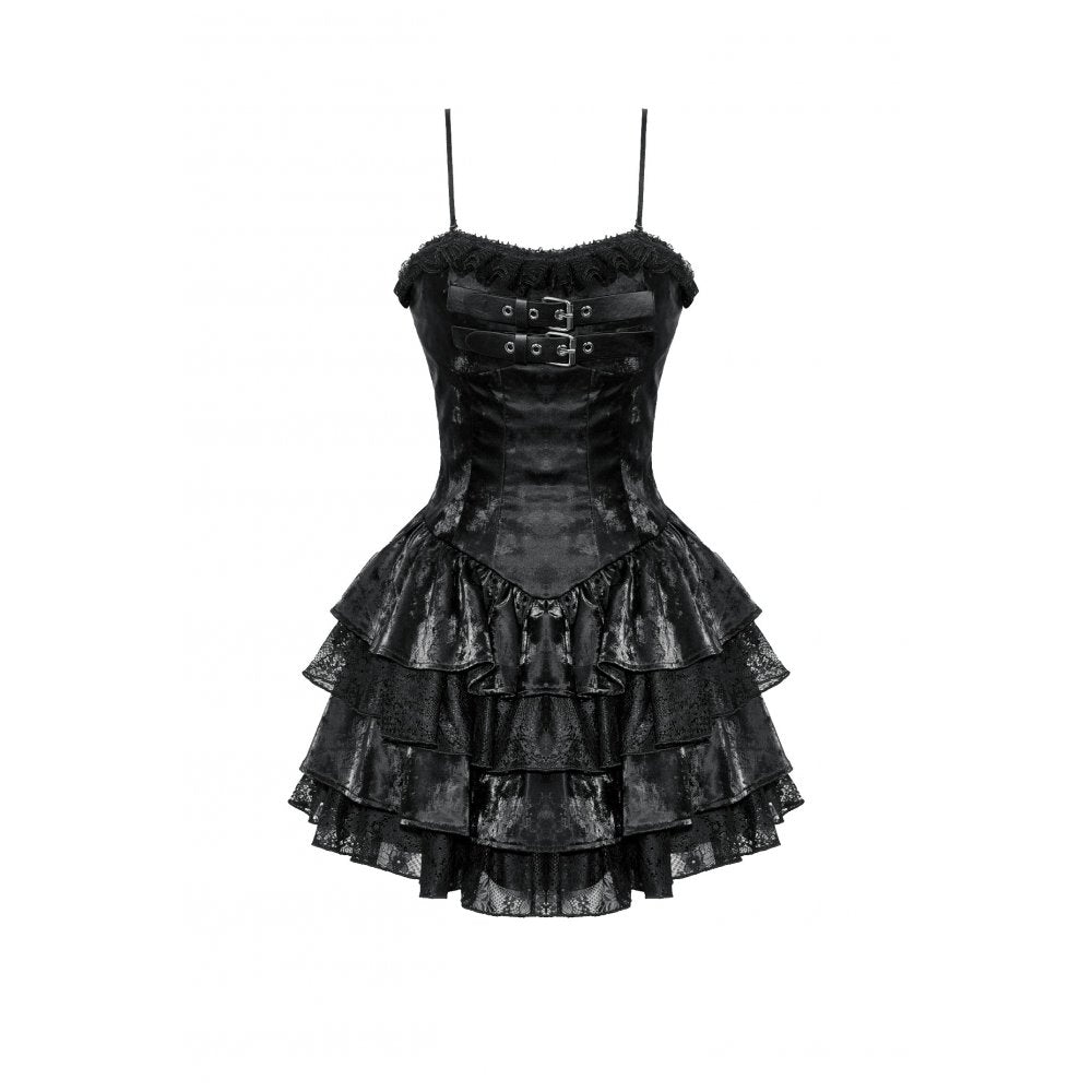 Dark in Love Harriet Punk Shiny Faux Leather Layered Dress