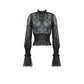 Dark in Love Aoife Black Hollow Lace Elastic Pleated-Waist Eyelash Lace Cuff Top