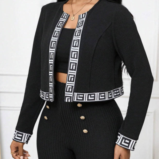 Vireous Open-Collar Embossed Long-Sleeve Suit Jacket