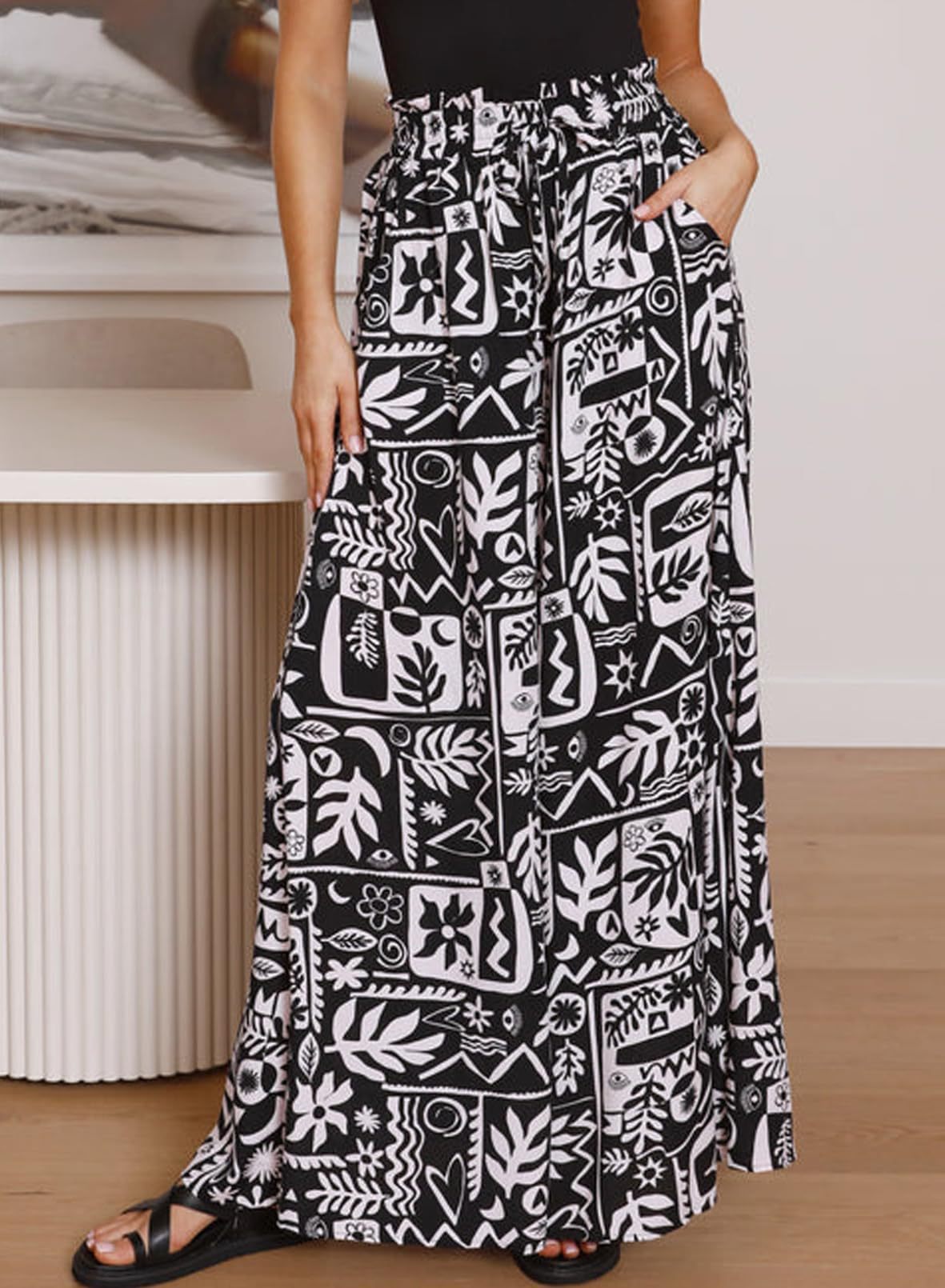 Women's Organic Print Comfortable Casual Wide-Leg Trousers