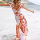 Vireous Ruffle One-Piece Swimsuit with Matching Lightweight Maxi Dress