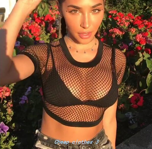 Women's Urban Style Sheer Fishhet Mesh Crop Top