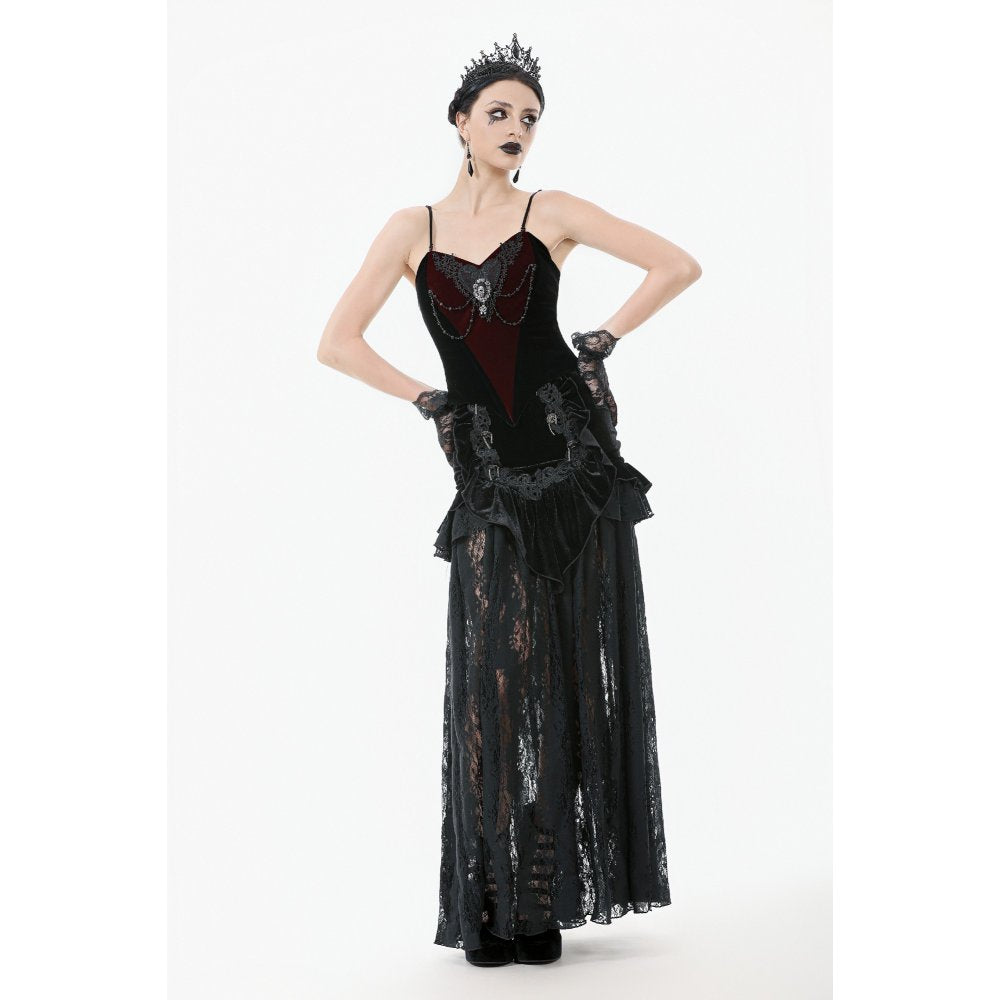 Dark in Love Morrigan Velvet and Lace Chain-Detail Bodysuit