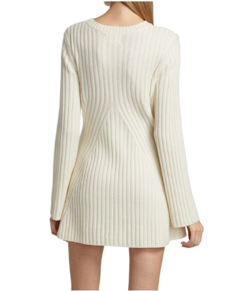 Vireous Textured Round-Neck Knitted Pullover Dress