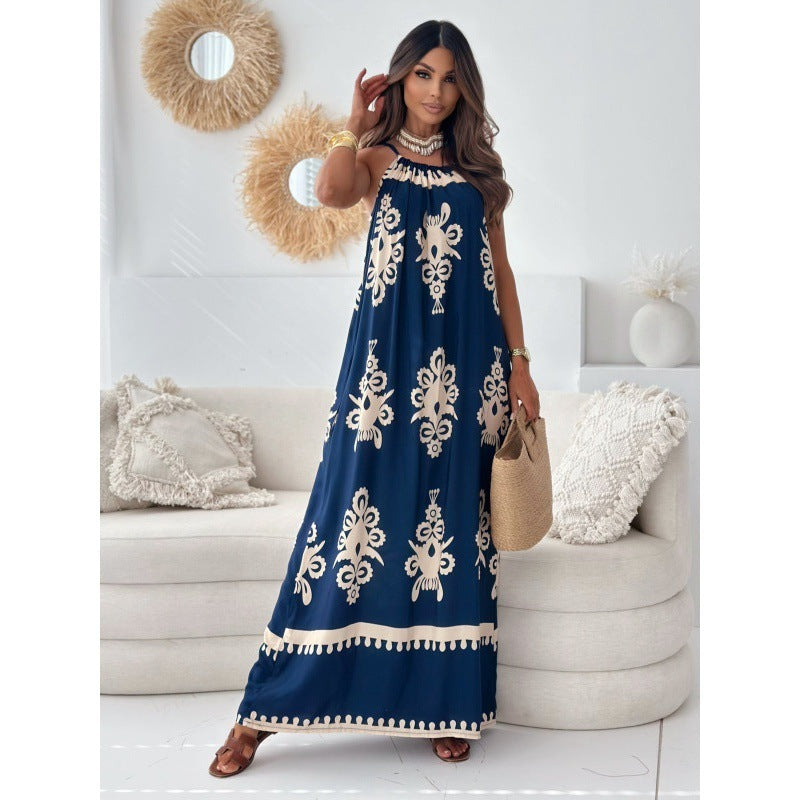 Vireous Fashion Printed Women's Bohemian Long Slip Dress, Spring and Summer Collection