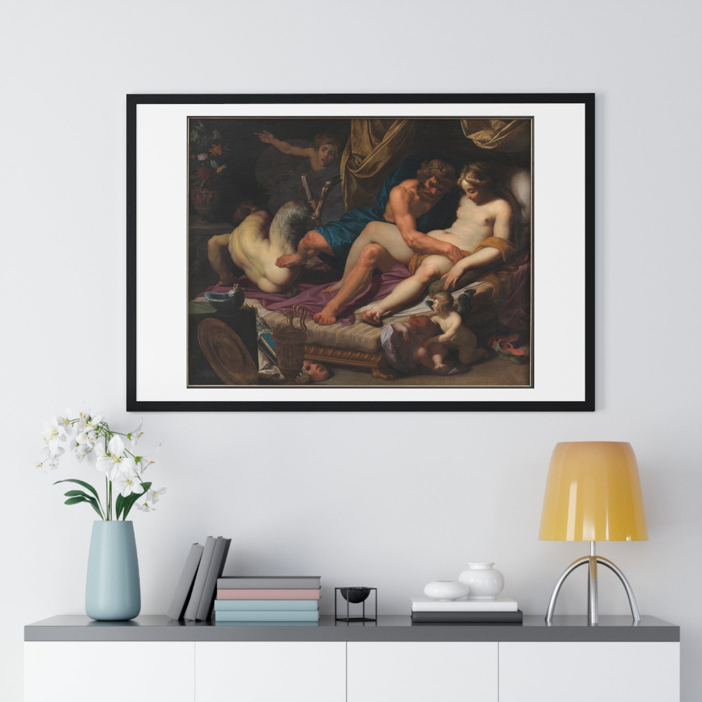 Hercules Kicking Faunus out of Omfale's Bed (1607) by Abraham Janssens, from the Original, Framed Art Print