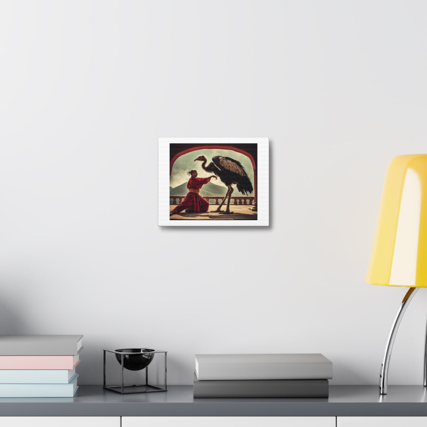 The Samurai and the Giant Emu Art Print 'Designed by AI' on Satin Canvas