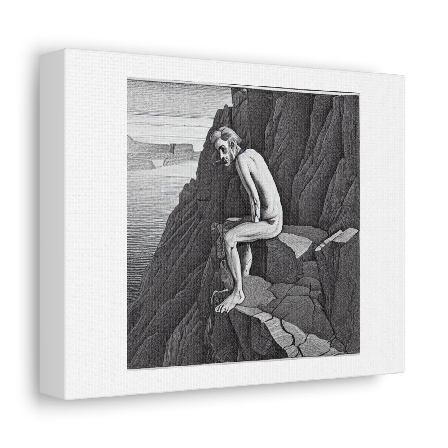 Man Sitting on the Edge of a Cliff 'Designed by AI' Art Print on Canvas