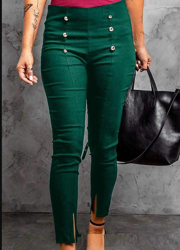 Women's Button-Front Elasticated Pencil Pants