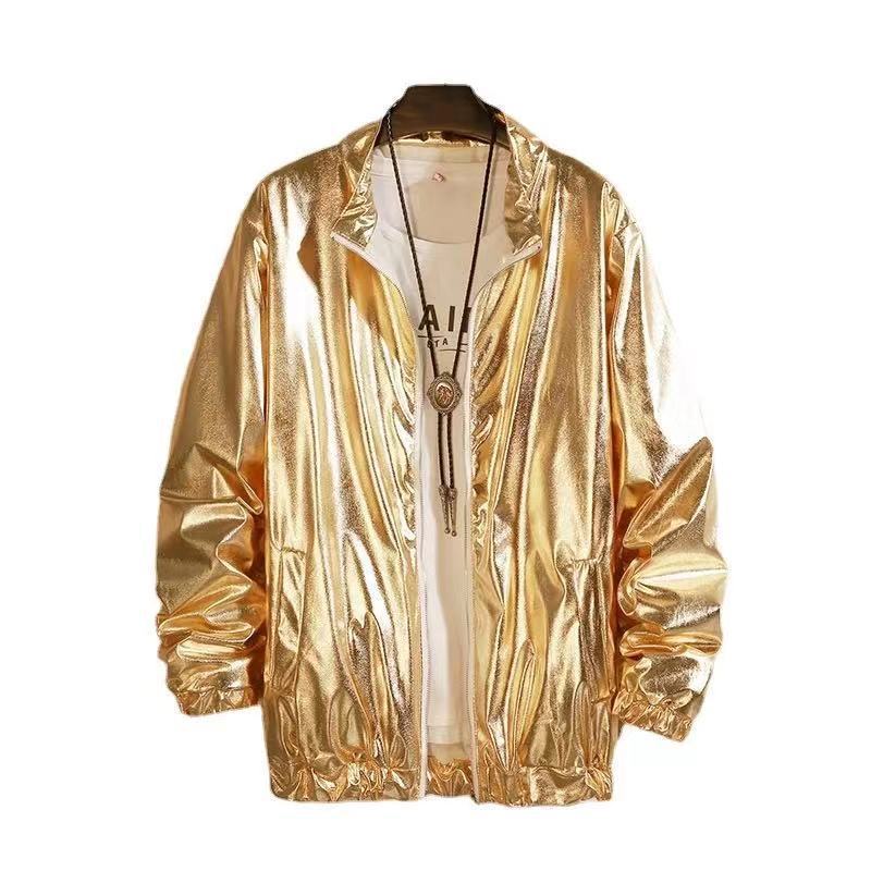 Men's Baggy Glossy Bomber Jacket, Singer Performance Wear