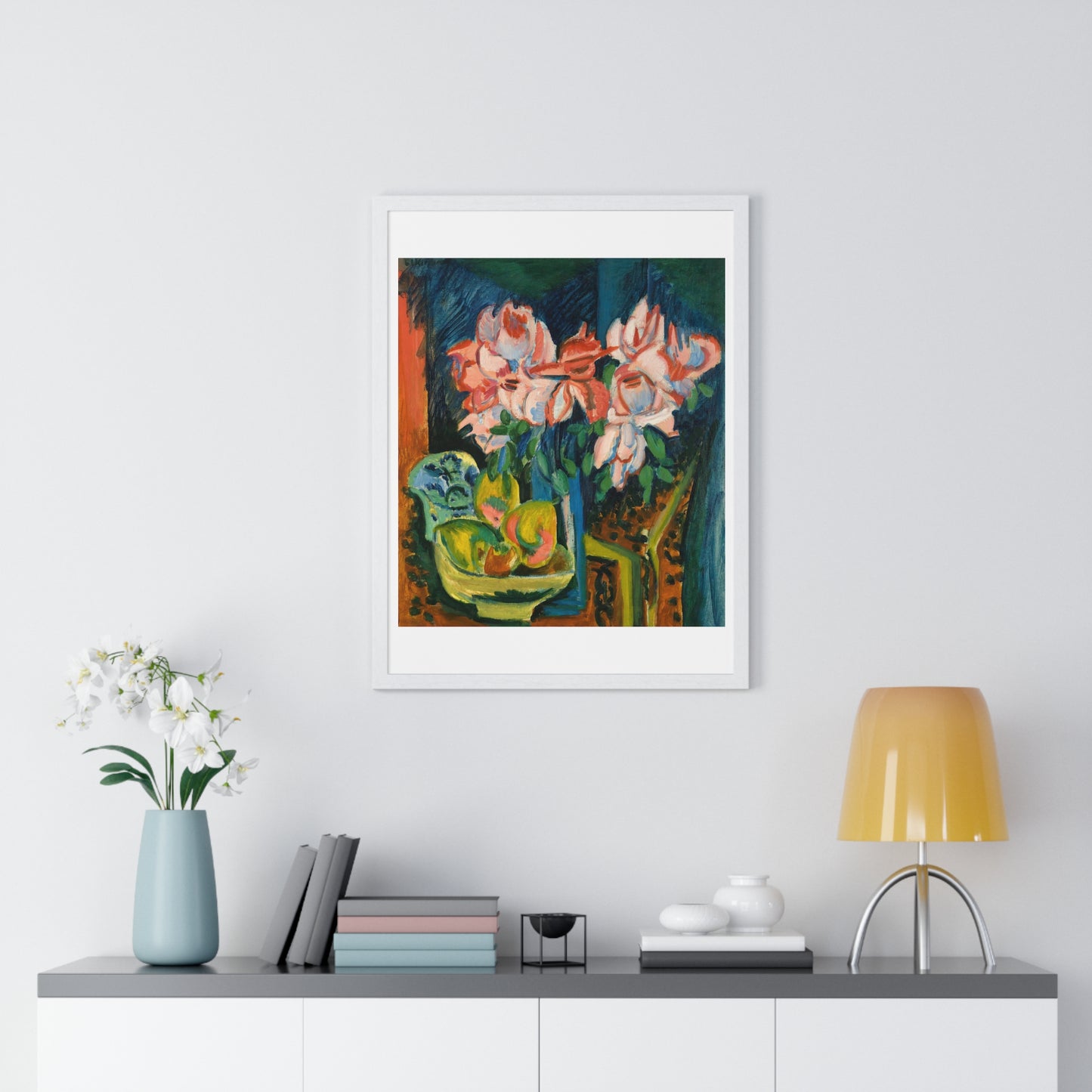 Pink Roses (1918) by Ernst Ludwig Kirchner, from the Original, Framed Print