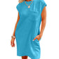 Vireous Round-Neck Short-Sleeve Dress with Pockets, Multi Colours