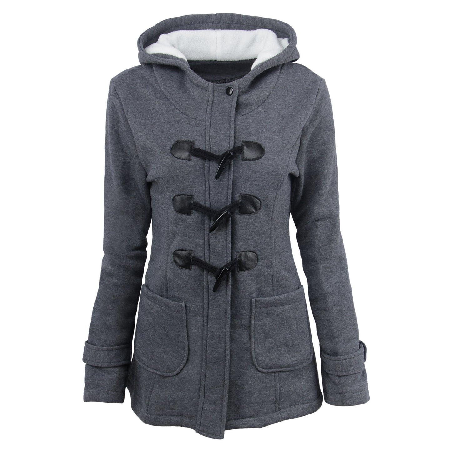 Women's Thick Hooded Duffle Coat with Toggle Buttons, Plus Sizes