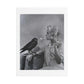 The Woman and the Raven, Retro Art Print on Satin Canvas, Stretched