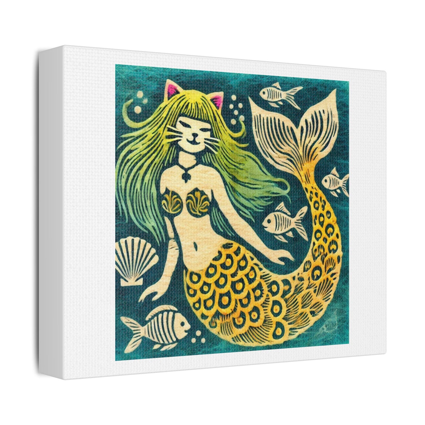 Purrmaid, Fuzzy Felt Art 'Designed by AI' Art Print on Canvas