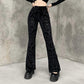 Vireous Women's Black Suede Embossed Casual Trousers