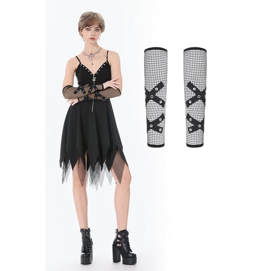 Dark In Love Punk Mesh Hollow Chain-Decor Gloves