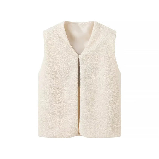 Women's Loose Lamb Wool Round-Neck Vest Top Gilet