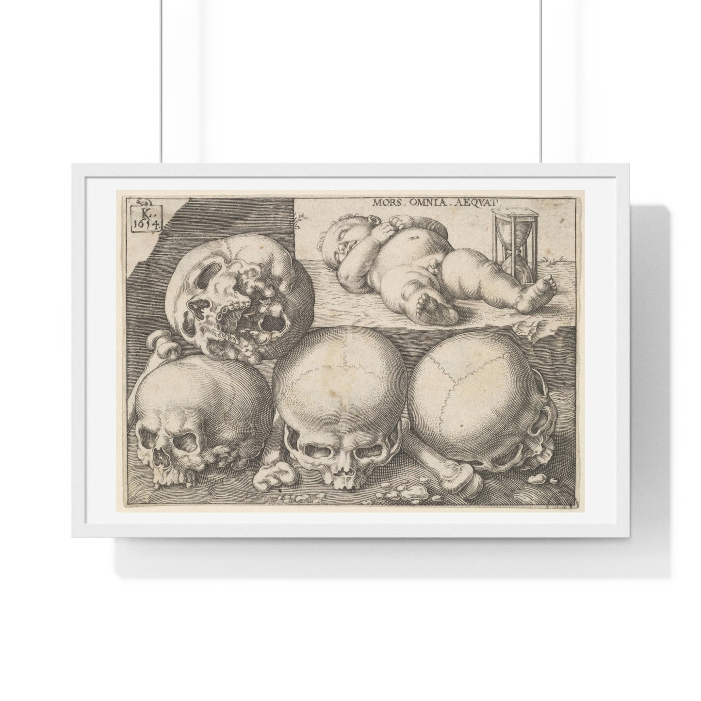 Sleeping Child with Four Skulls 'Reverse Copy' (1595–1637) by Lucas Kilian, from the Original, Framed Art Print