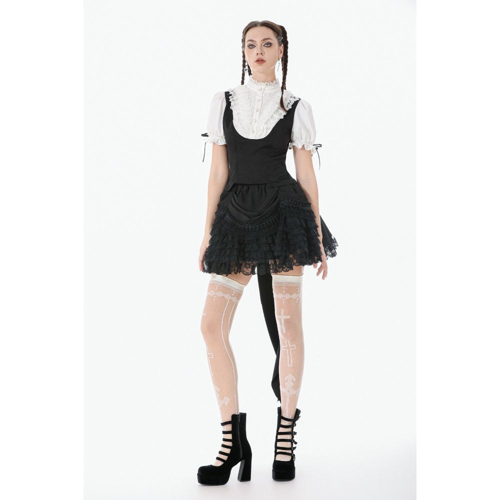 Dark in Love Court-Style Black and White Lace Blouse