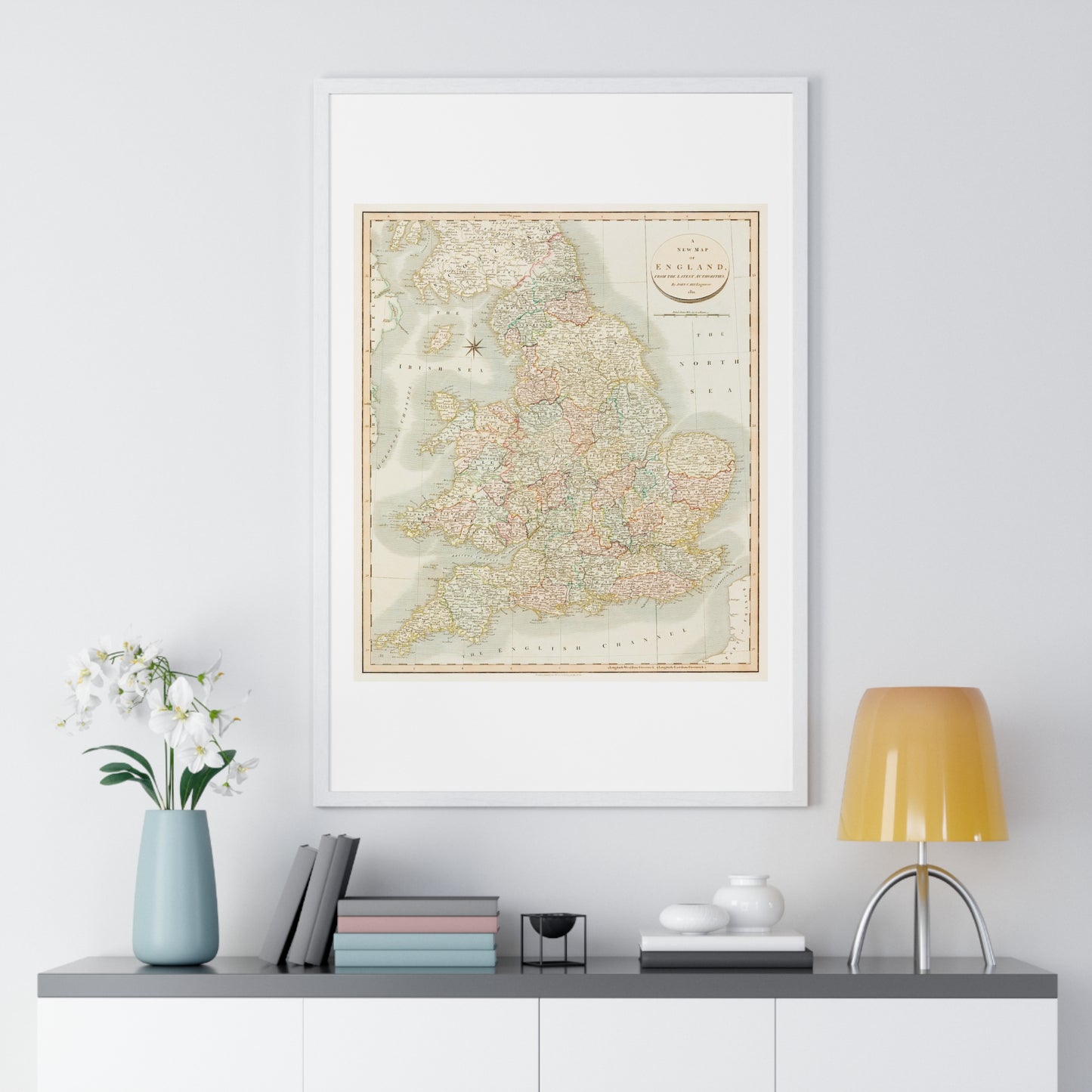 Antique Map: A New Map of England (1811) by John Cary from the Original, Framed Art Print