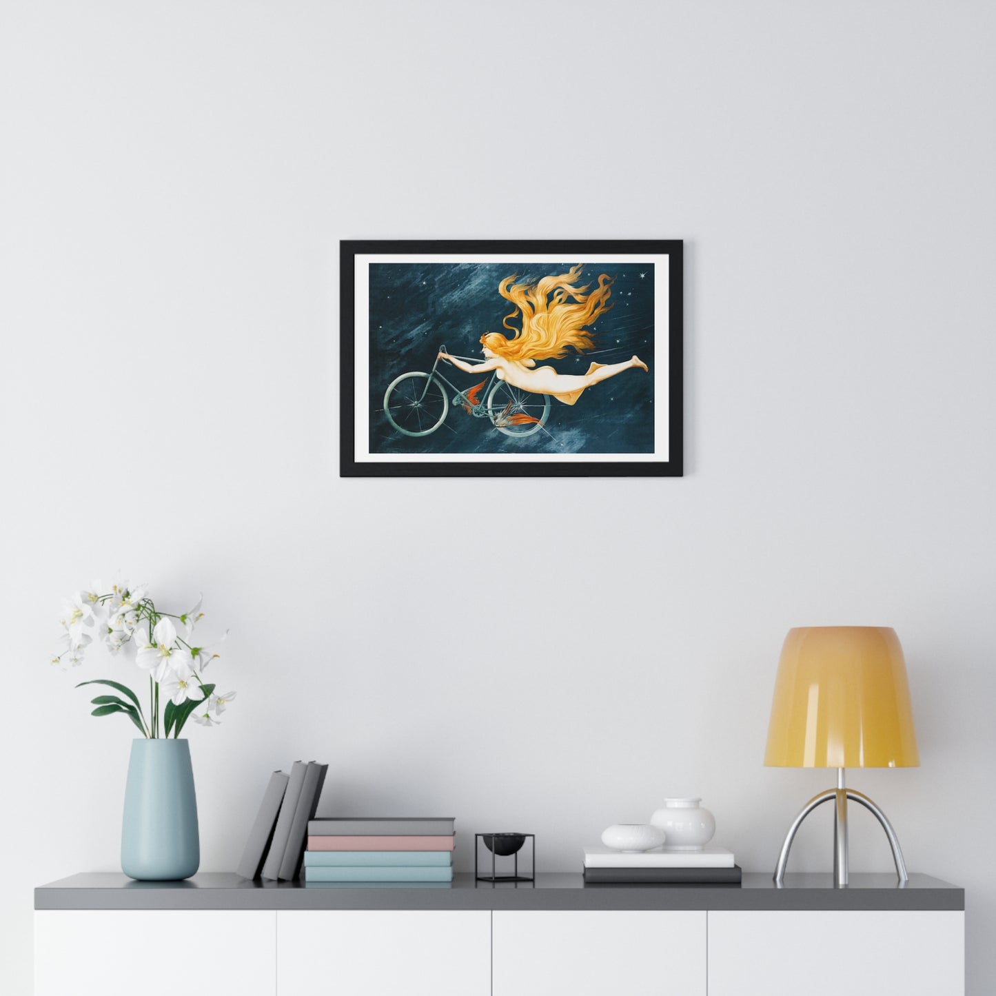 With Pedal Power My Bike Takes Flight into the Boundless Light! III 'Designed by AI' Framed Art Print