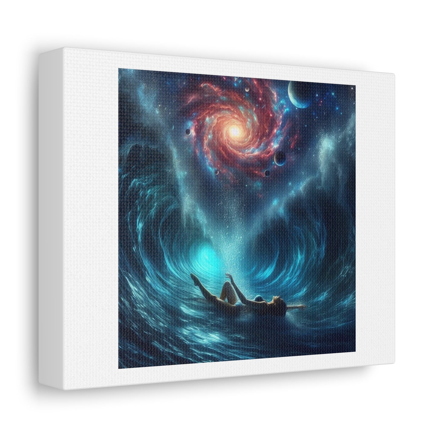 Woman Swimming in the Field of Human Consciousness, Art Print 'Designed by AI' on Canvas