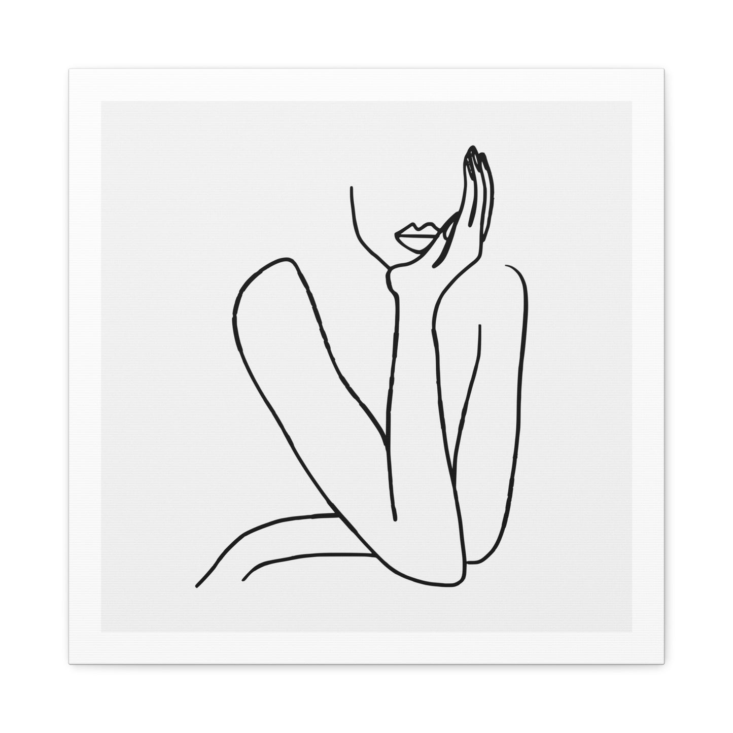 Thinking Woman Portrait, Line Art Print on Canvas, Stretched